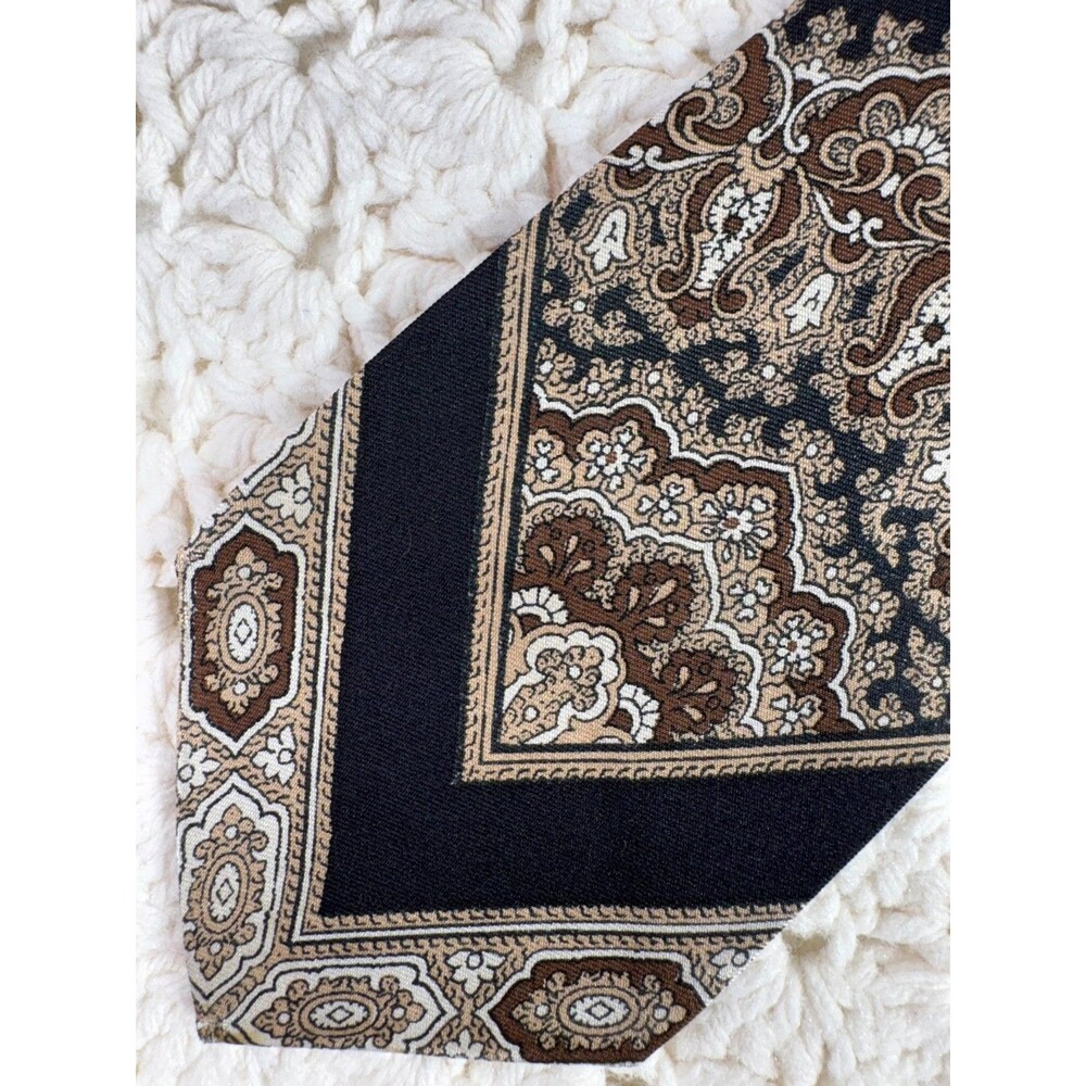 Vintage Damon Men's Silk Tie Paisley Black Tan White 3" x 57"